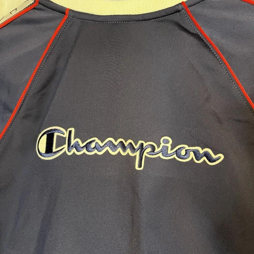 Women Jacket Track Champion‎ Med Blue Cropped Full Zip VTG Logo Casual Training